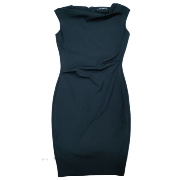 Zara Dresses & Skirts - Zara Woman Basic Black Drape Neck Cap Sleeve Sheath Dress Women's Size Large